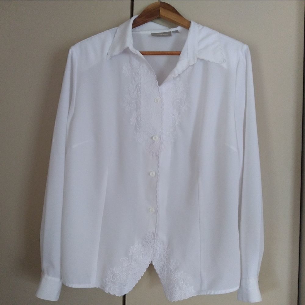 Croft and Barrow button-down blouse with beautiful embroidery detail